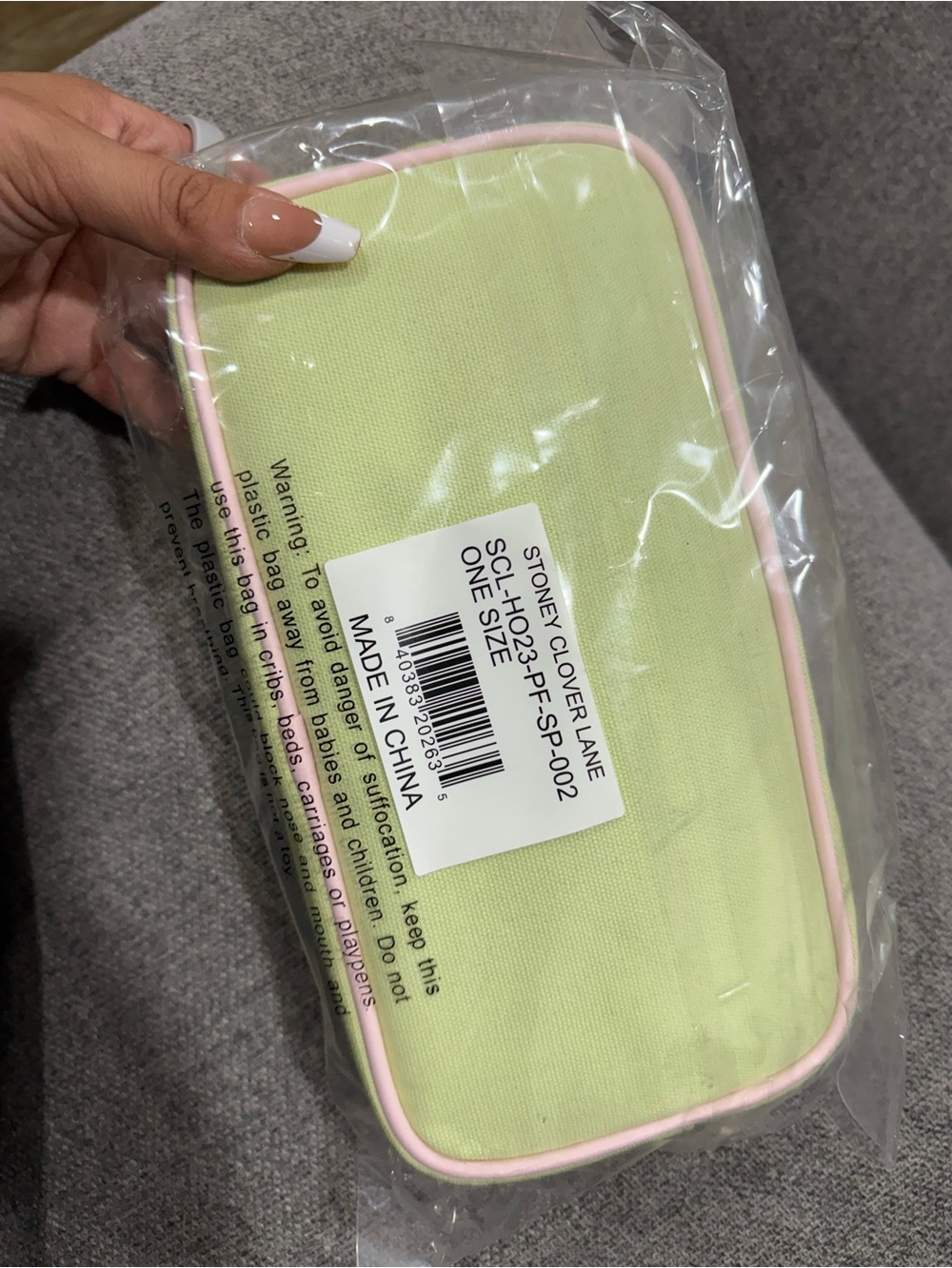 NWT Stoney Clover Lane Light Green Small pouch with Pink Trim - Picture 3 of 4